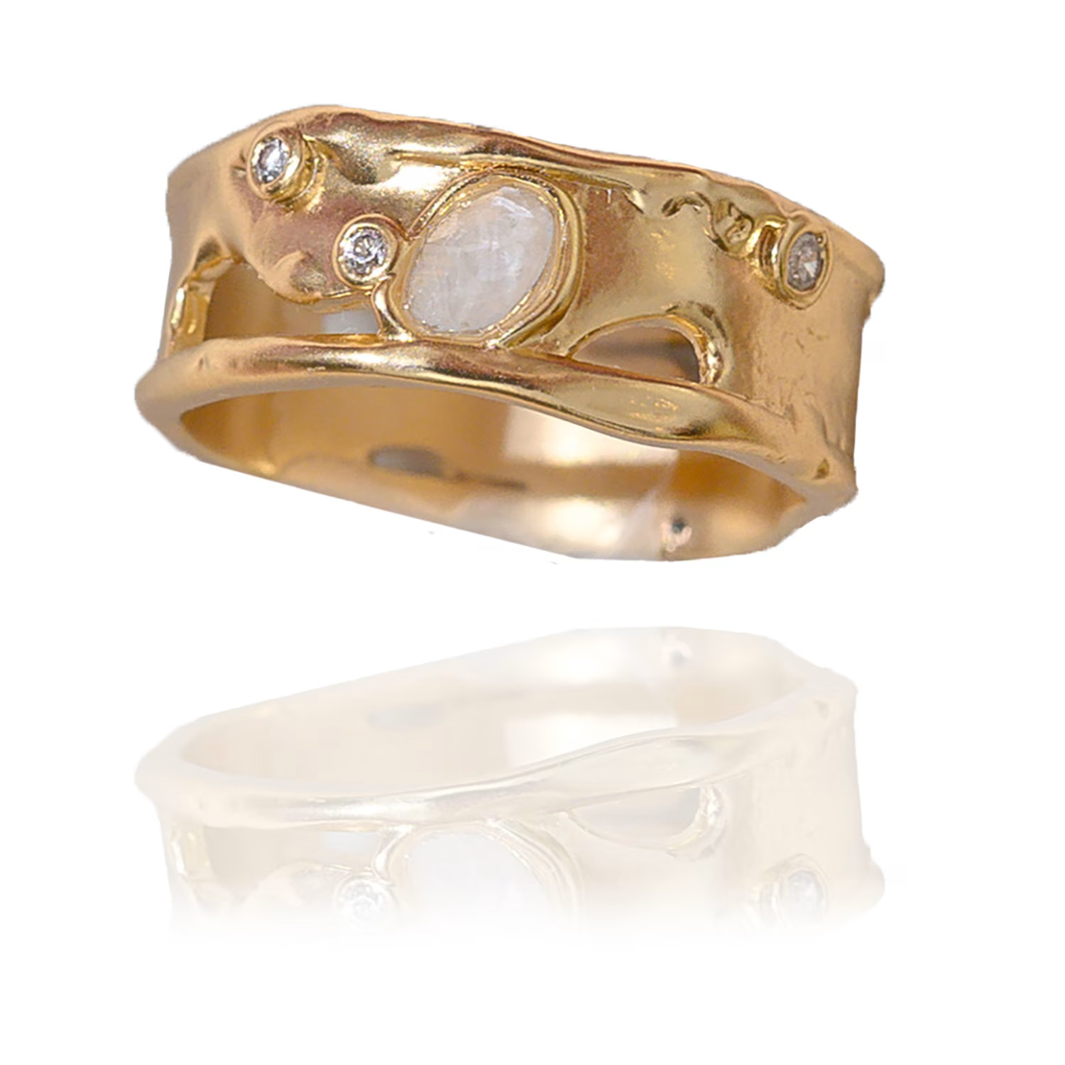 Sprinkled Clear Quartz Gemstone Banded Ring | Wolf & Badger