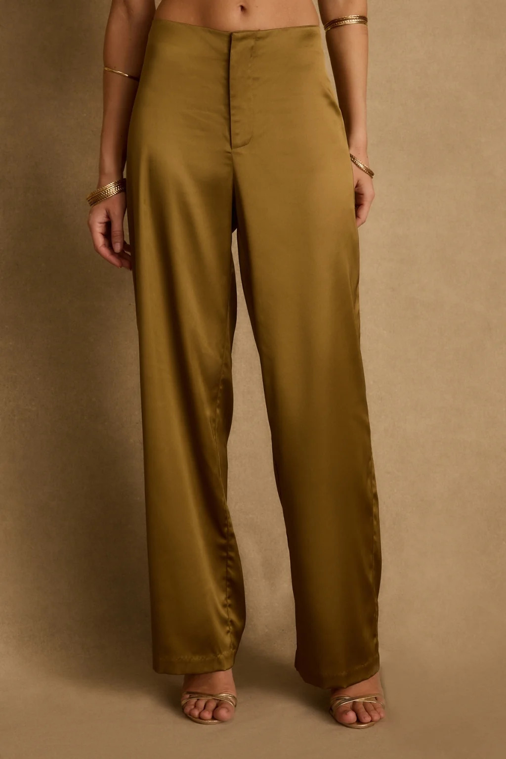 Olina Olive Satin Trousers | 12th Tribe | 12th Tribe