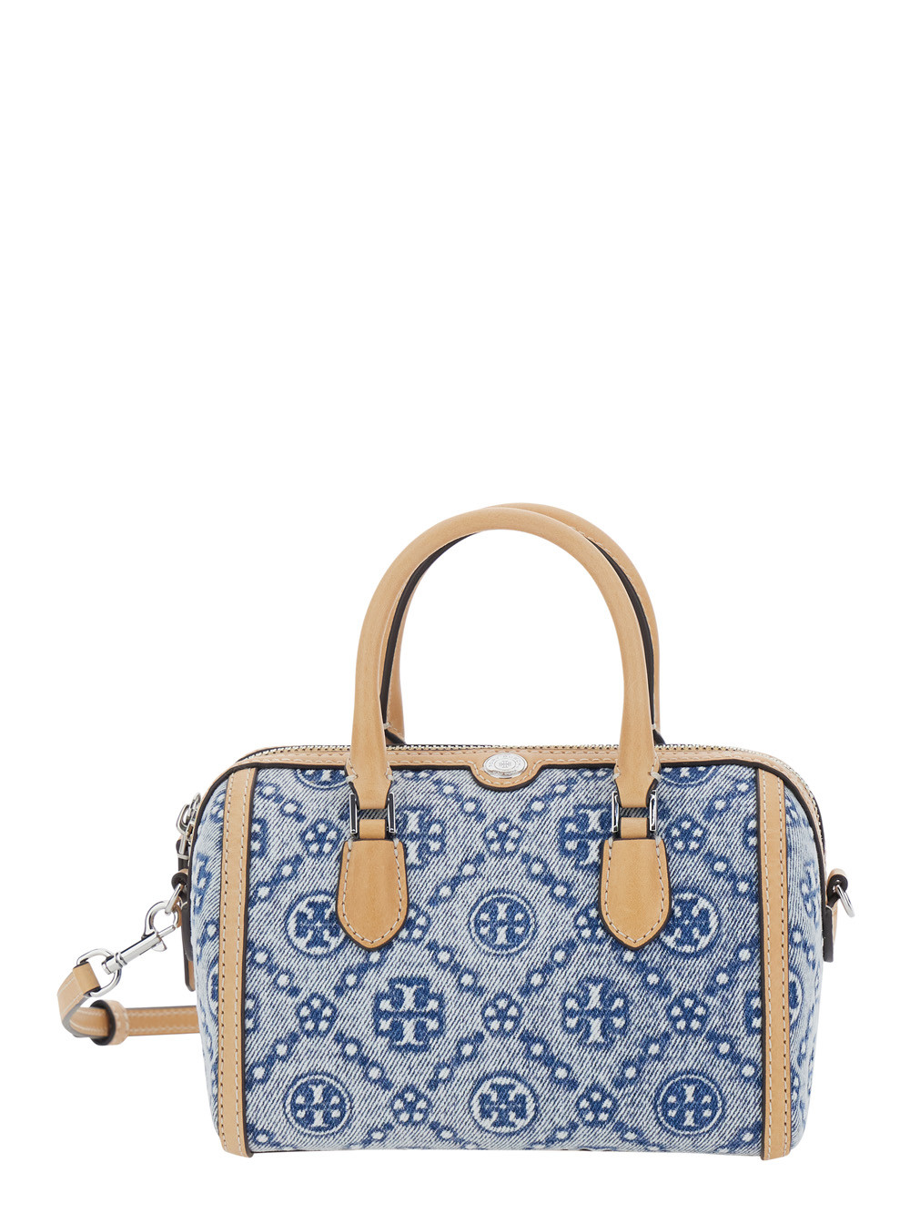 Tory Burch T MONOGRAM DENIM PETIT Tote Bag with Blue Leather Details for Women Blu Cotton Elastane Hand - Women | Italist.com US
