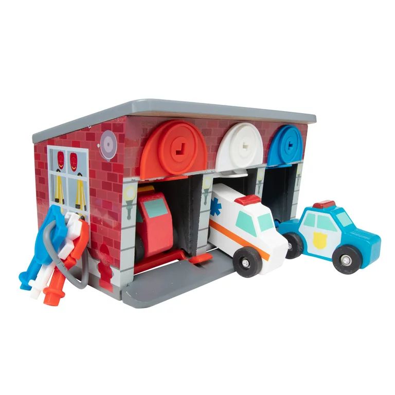 Melissa & Doug Toy Keys and Cars Wooden Rescue Vehicles and Garage (7 pcs) | Walmart (US)