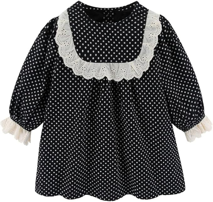 Mud Kingdom Little Girls Vintage Dress Lace Trim Dots A-Lined Casual | Amazon (US)