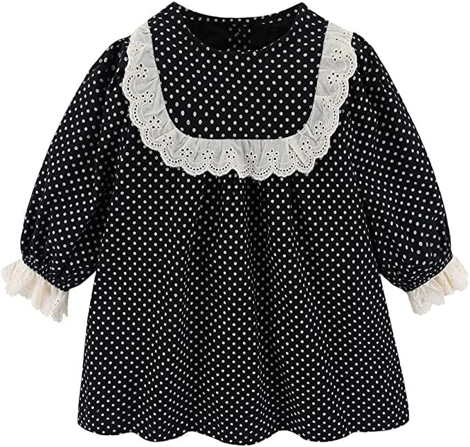 Mud Kingdom Little Girls Vintage Dress Lace Trim Dots A-Lined Casual | Amazon (US)