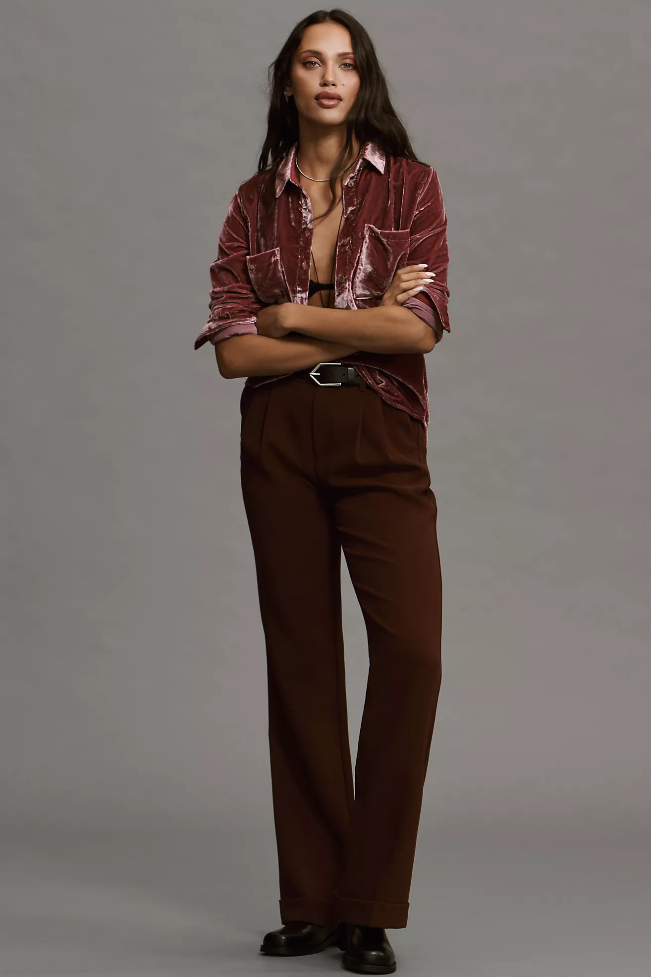 Pilcro Relaxed Velvet Buttondown Shirt | Anthropologie (US)