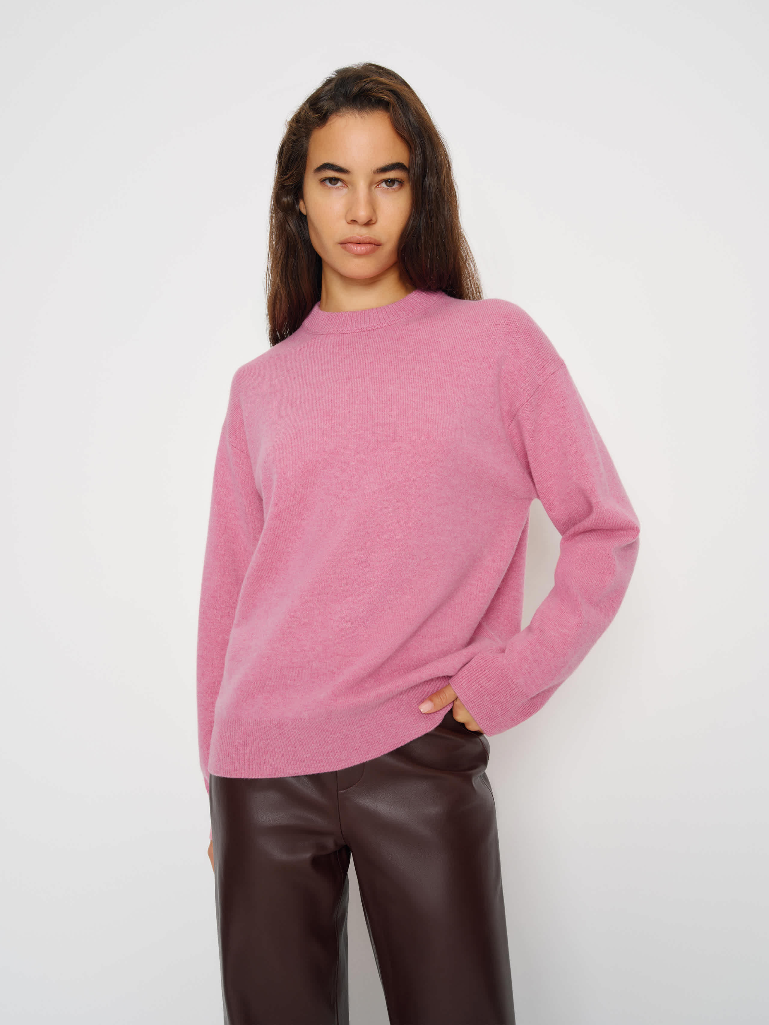 Reformation Fabian Crew Sweater Pink Small | Reformation (Global)
