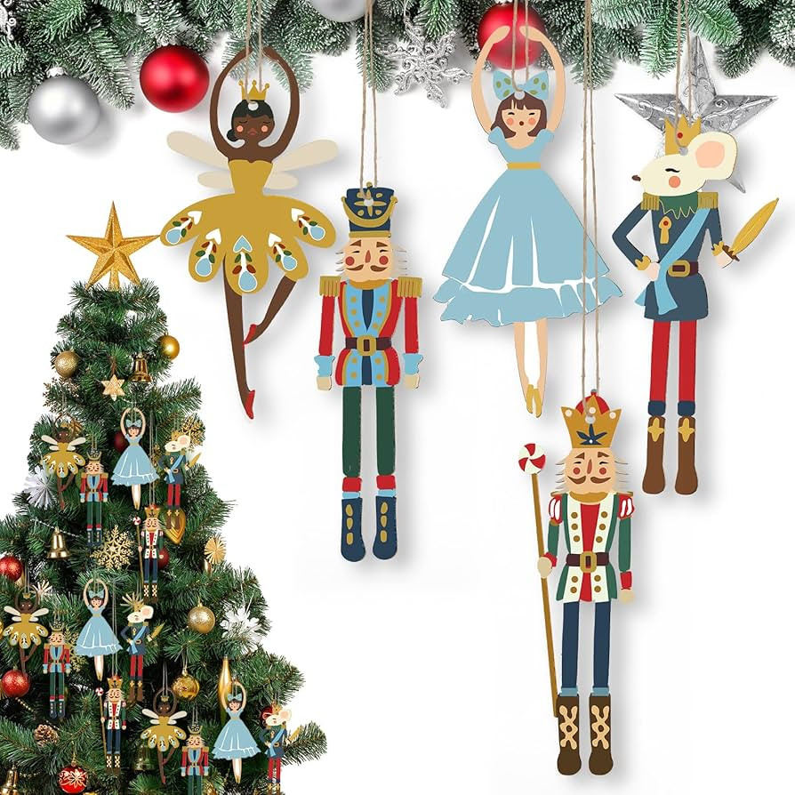 Weysat Christmas Wood Nutcracker Decoration Set Nutcracker Ornaments for Tree Mini Princess Balle... | Amazon (US)