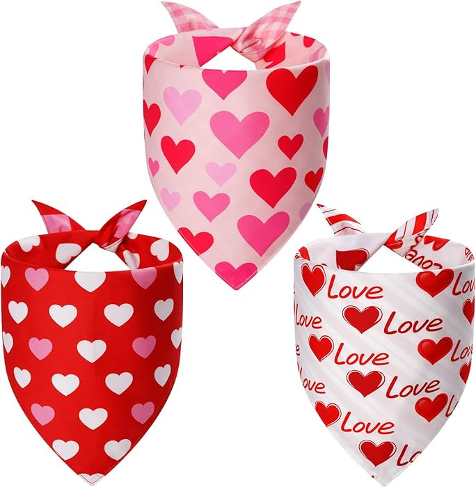 Valentines Dog Bandanas Large 3PCS, 6 Pattern Sweetheart Scarf for Boy and Girl, Triangle Reversi... | Amazon (US)