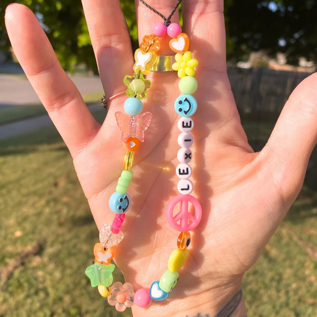 Beaded Phone Charm, 90s Beaded Phone Charm, Custom Beaded Wristlet, Y2K Aesthetic, Sensory Phone ... | Etsy (US)