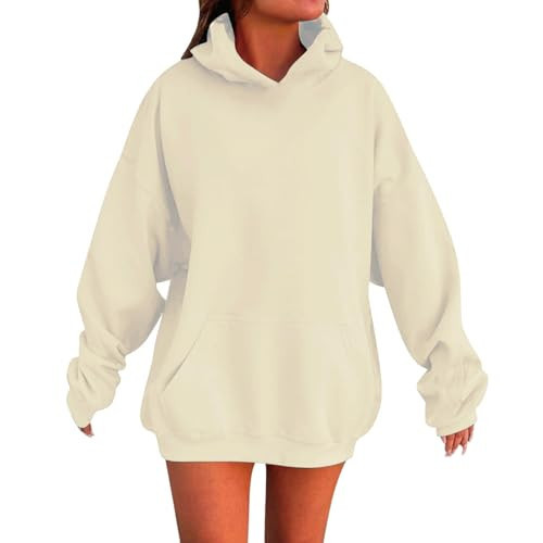 Youth Hoodie Sweatshirt Hoodies for Teen Girls Trendy Plain Long Sleeve Oversized Sweatshirts (Beige, 11-12 Years) | Amazon (US)