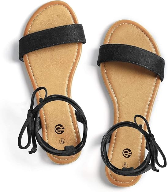 Rekayla Open Toe Tie Up Ankle Wrap Flat Sandals for Women | Amazon (US)