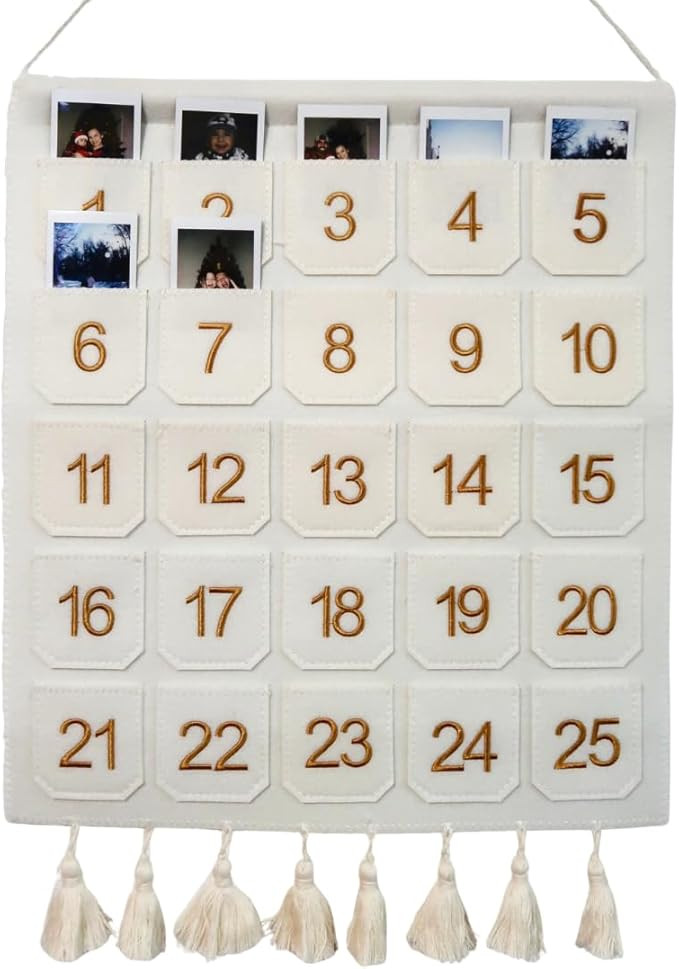 Photo Advent Calendar with Pockets, Christmas Calendar Countdown, Embroider Numbers Felt Photo Ad... | Amazon (US)