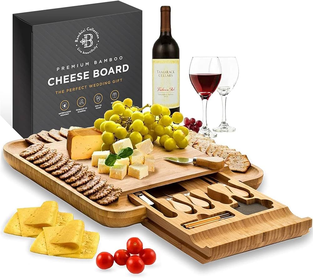 Charcuterie Boards Gift Set - Bamboo Cheese Board Set, Charcuterie Boards Accessories with Servin... | Amazon (US)