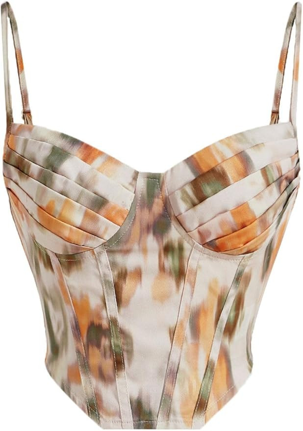 SHENHE Women's Floral Corset Top Tie Dye Dressy Crop Tops Sleeveless Sexy Bustier Concert Top | Amazon (US)