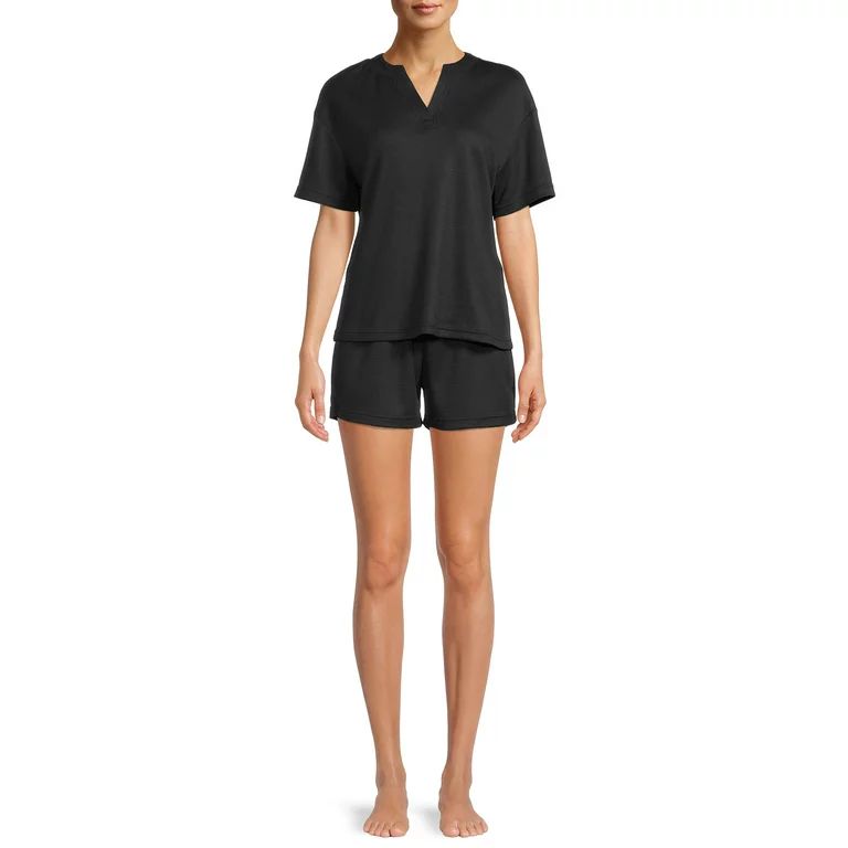 Lissome Women's and Women's Plus Waffle Short Sleeve Tee and Shorts Sleep Set, 2-Piece | Walmart (US)