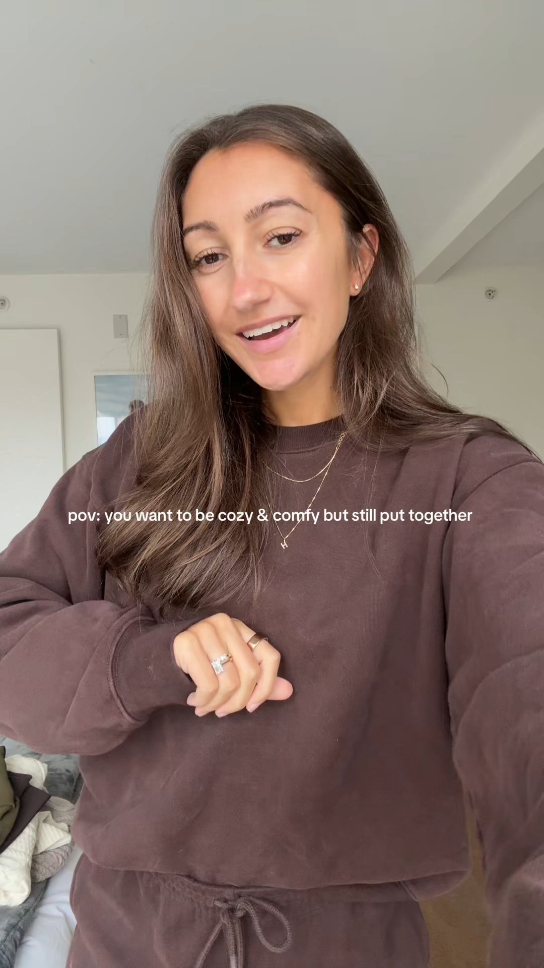 Pants S
Sweater 1 S
Sweater 2 XS
Sweater 3 M
Sweatshirt at beginning L