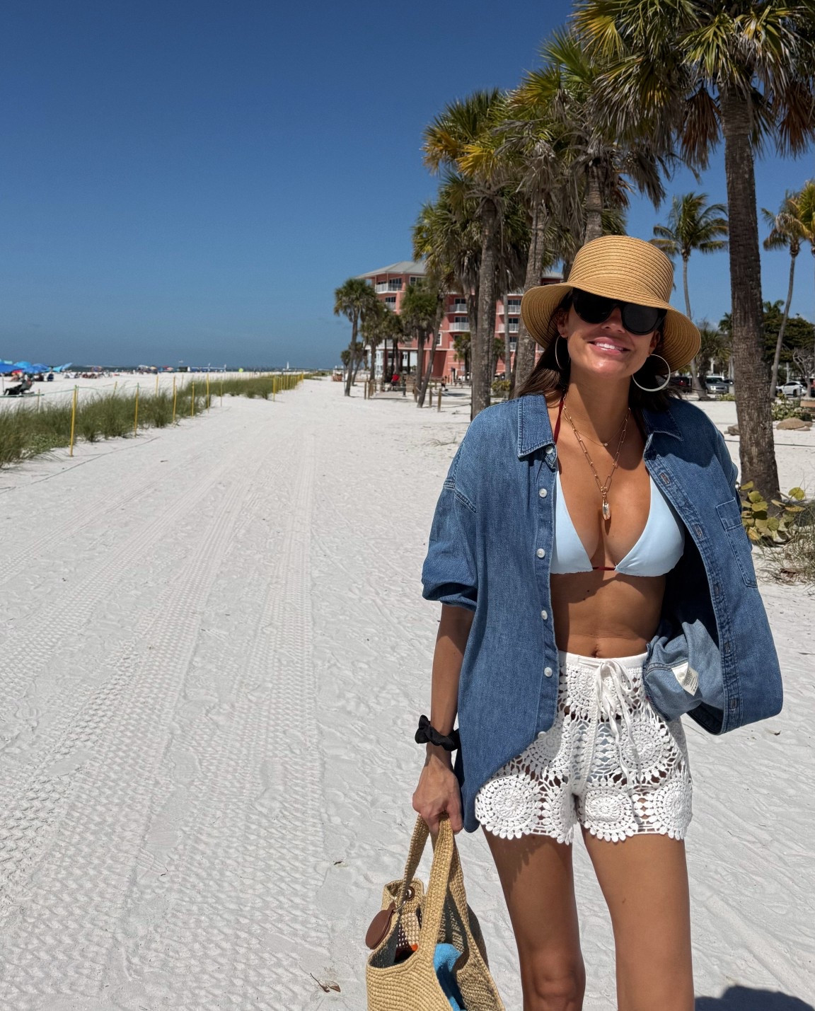 Beach ready ☀️

Use code: AFLTK for 25% off at Abercrombie including my white crochet shorts 

@aritzia denim shirt 
@abercrombie crochet shorts 
@Target swimsuit 
@amazon @lespecs sunnies 

#LTKSwim #LTKSaleAlert #LTKTravel