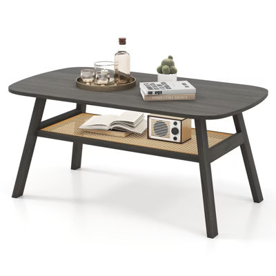 Tangkula 2-Tier Coffee Table w/ Rattan Storage Shelf & Rubber Wood Legs for Living Room | Target