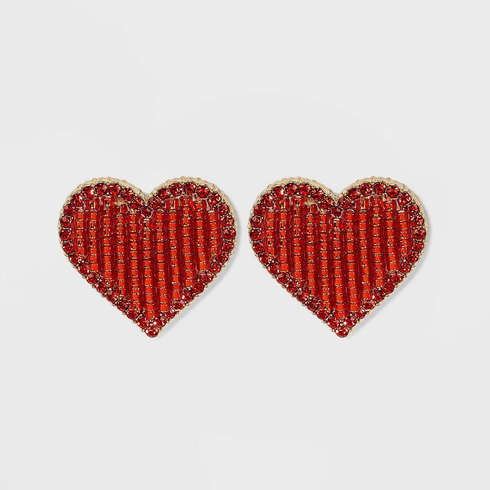SUGARFIX by BaubleBar Beaded Heart Stud Earrings - Red | Target