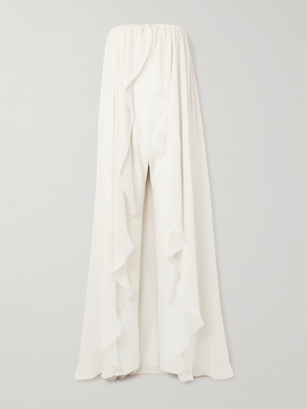 Abadia - Liya Strapless Cape-effect Chiffon-trimmed Poplin Jumpsuit - Cream | NET-A-PORTER (US)