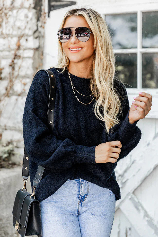 Never Wanna Go Black Pocketed Oversized Sweater | Pink Lily