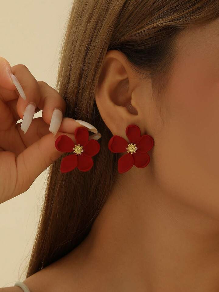 MESTILO 1 Pair Of European And American Exaggerated Metal Large Flower Stud Earrings Suitable For... | SHEIN