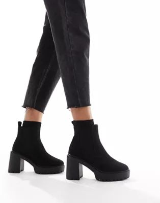 ASOS DESIGN Elma heeled chunky chelsea boots in black | ASOS (Global)