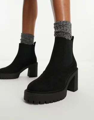 ASOS DESIGN Elma heeled chunky chelsea boots in black | ASOS (Global)