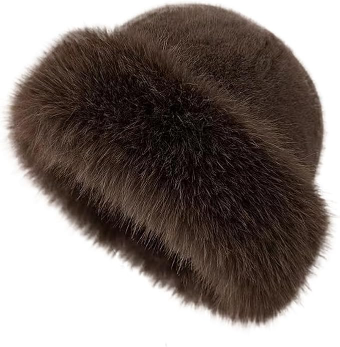Old DIrd Winter Faux Fur Hat for Women Fluffy Soft Russian Hat Faux Fur Trimmed Warm Cap | Amazon (US)