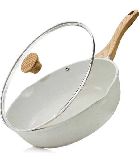 White ceramic nontoxic and nonstick pan with lid. Absolutely love mine and use it everyday! 

#LTKGiftGuide #LTKFindsUnder100 #LTKSaleAlert