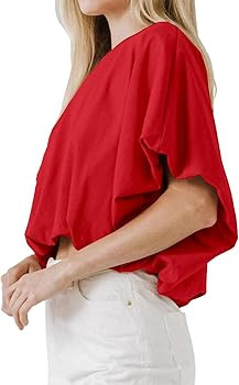 Womens Summer Crewneck Crop Tops Short Sleeve Casual Loose Cropped T Shirts | Amazon (US)