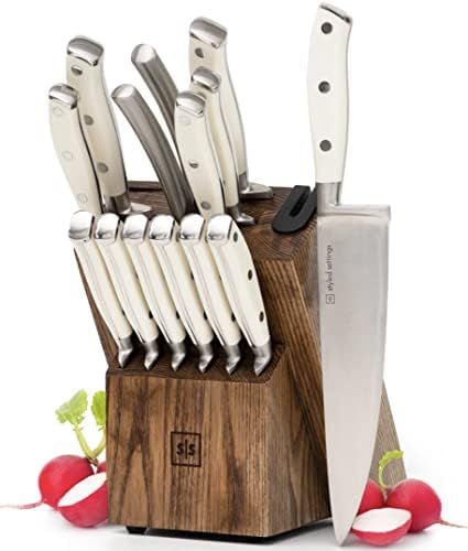 White Knife Set with Block - 14 Piece Forged Stainless Steel Triple Rivet White Kitchen Knife Set... | Amazon (US)