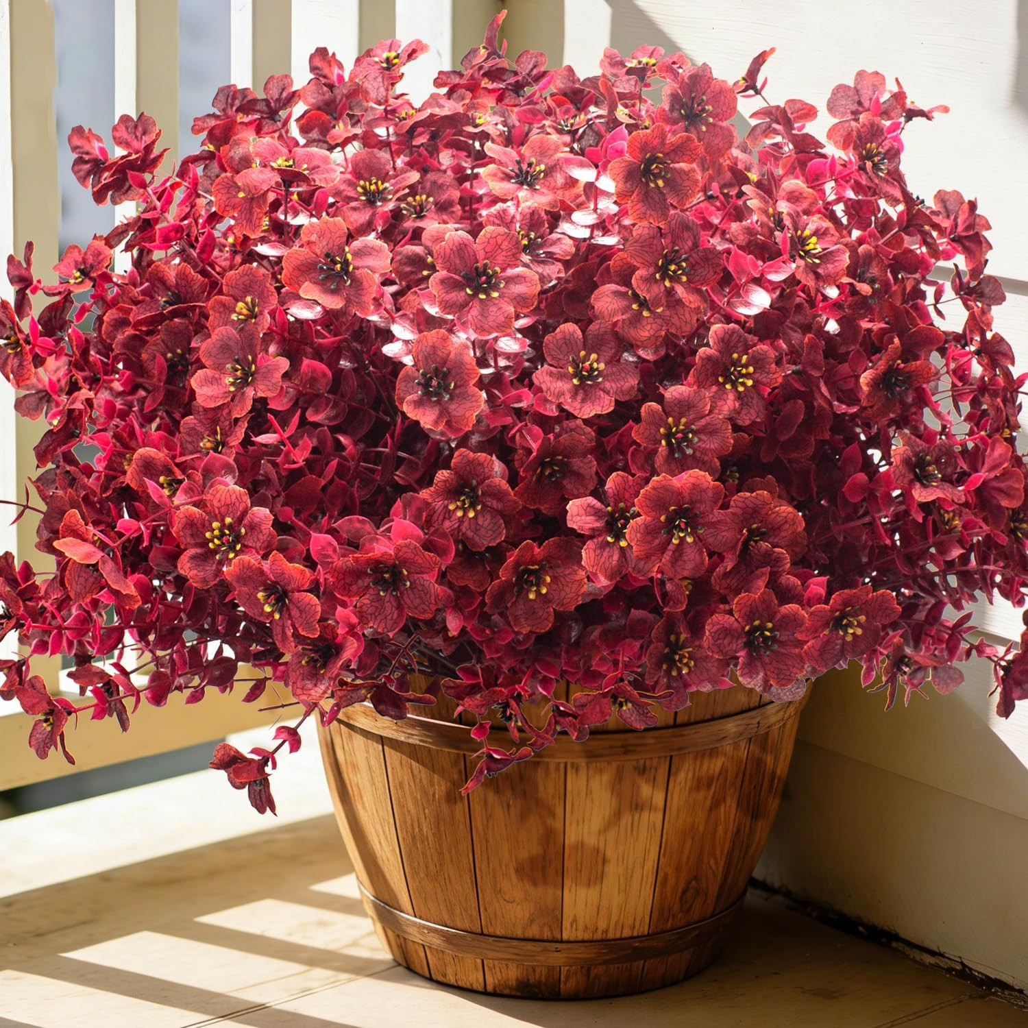 20 Bundles Fall Artificial Mums UV Resistant Outdoor Porch Decor( Wine Red) | Amazon (US)