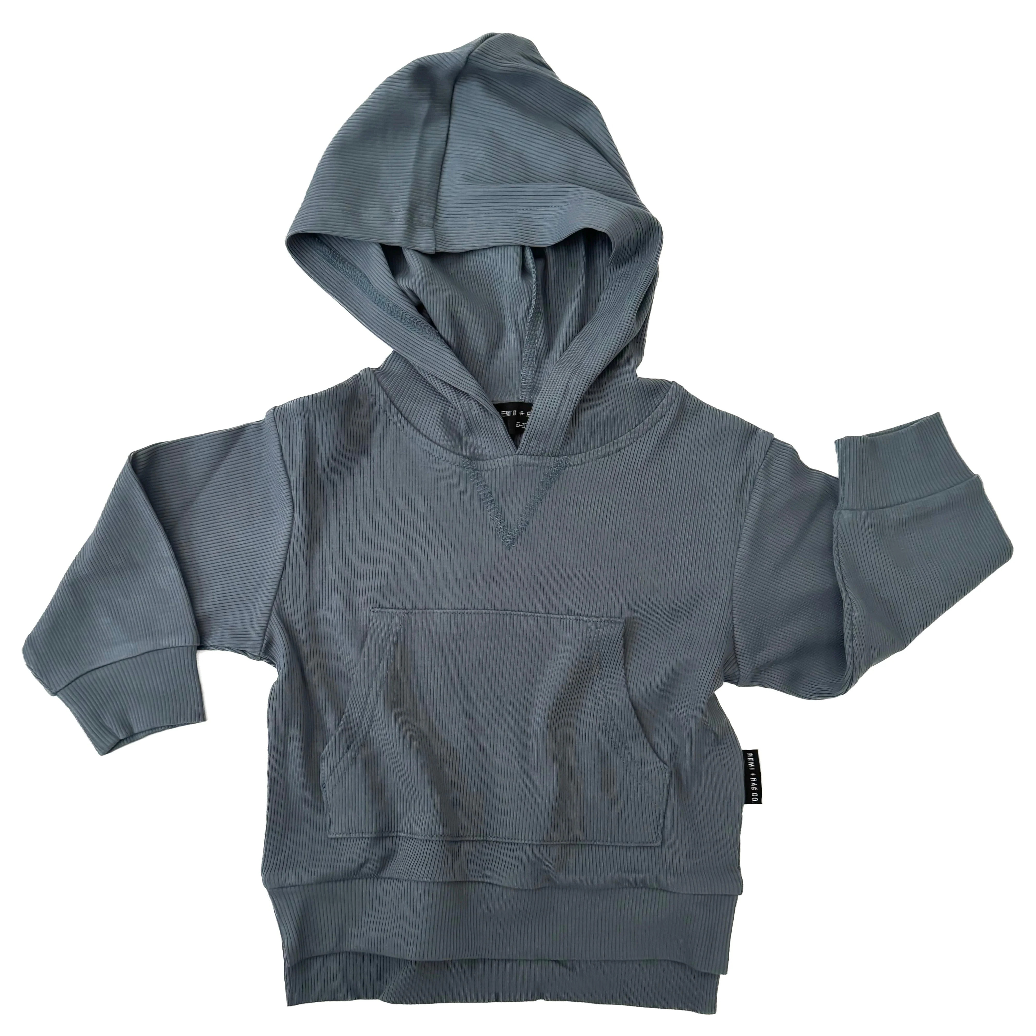 BAMBOO RIBBED HOODIE - STEEL BLUE | REMI + RAE CO.