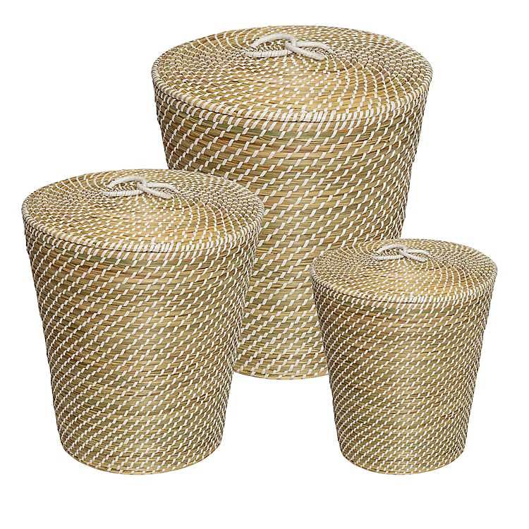 Woven Seagrass Baskets with Lids, Set of 3 | Kirkland's Home