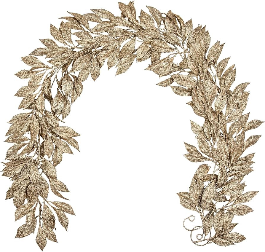 3 Pcs 6FT Christmas Garland Champagne Gold Glittered Artificial Magnolia Leaves for Mantle Christ... | Amazon (US)