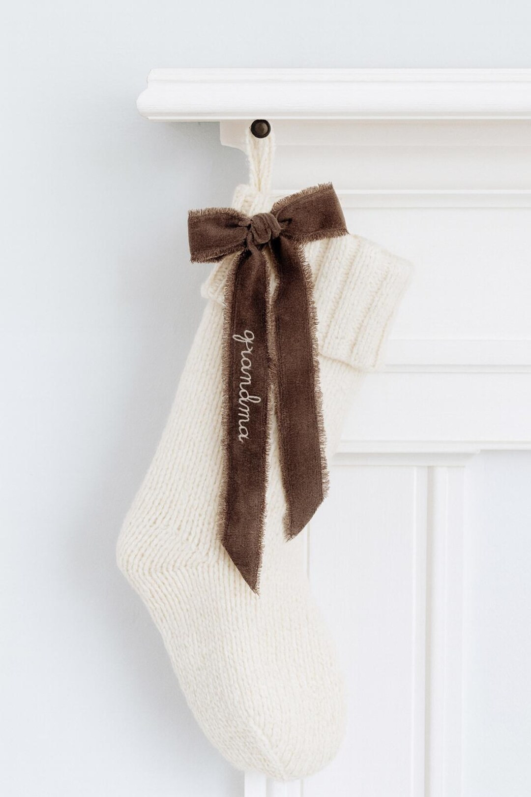 Velvet Embroidered Personalized Ribbon Bow: Christmas Stocking, Gift Wrap - Etsy | Etsy (US)