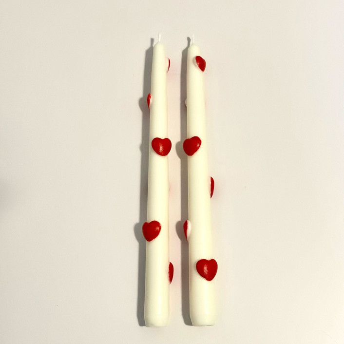 White And Red Hearts Tapers Candles And Holders | Minted