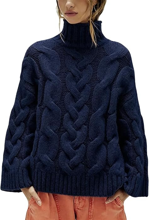 Womens Chunky Cable Knit Turtleneck Sweater Oversized Fall Tops | Amazon (US)