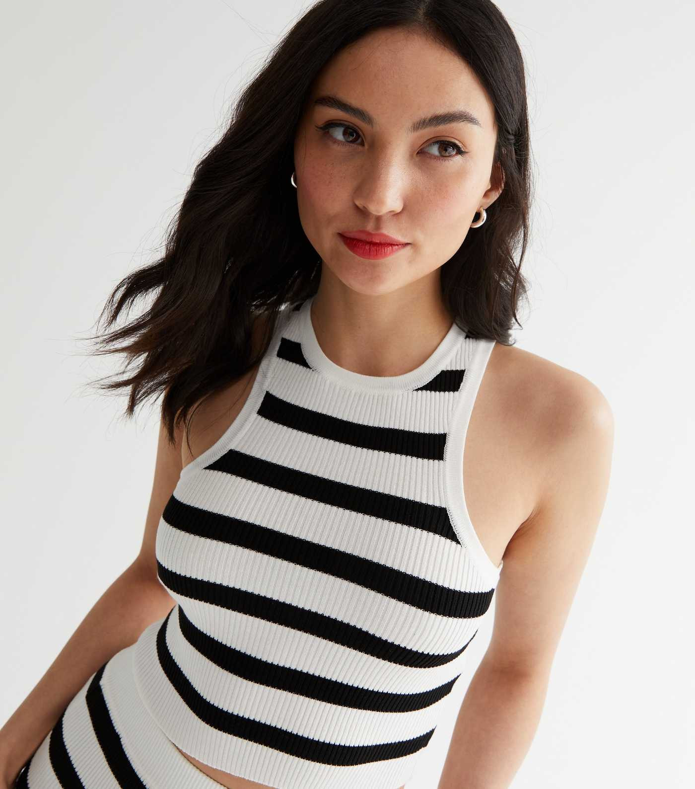 Petite White Stripe Ribbed Knit Crop Racer Top
						
						Add to Saved Items
						Remove from ... | New Look (UK)