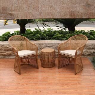 Maypex Natural Brown 3-Piece Wicker Outdoor Conversation Set with Beige Cushions-300275-NT - The ... | The Home Depot
