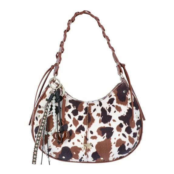 Madden NYC Women's Half Moon Stud Shoulder Bag, Cow Print | Walmart (US)