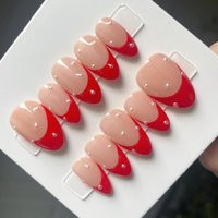 Custom Press On Nails Red French Tip Pearl Accent Reusable Handmade Gel Nails, Christmas Nails | Etsy (US)