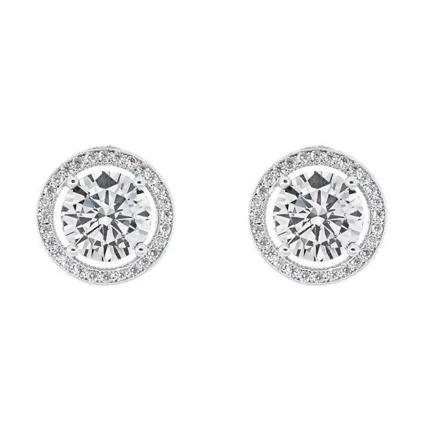 Cate & Chloe Ariel 18k White Gold Halo CZ Stud Earrings, Silver Simulated Diamond Earrings, Round... | Walmart (US)