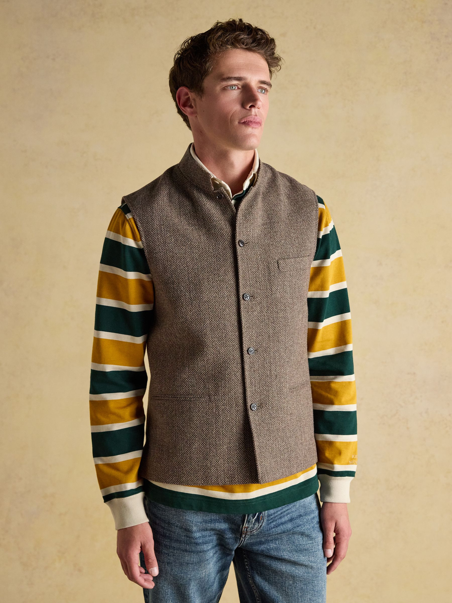 Stone Wool Blend Tweed Gilet | Joules | Joules