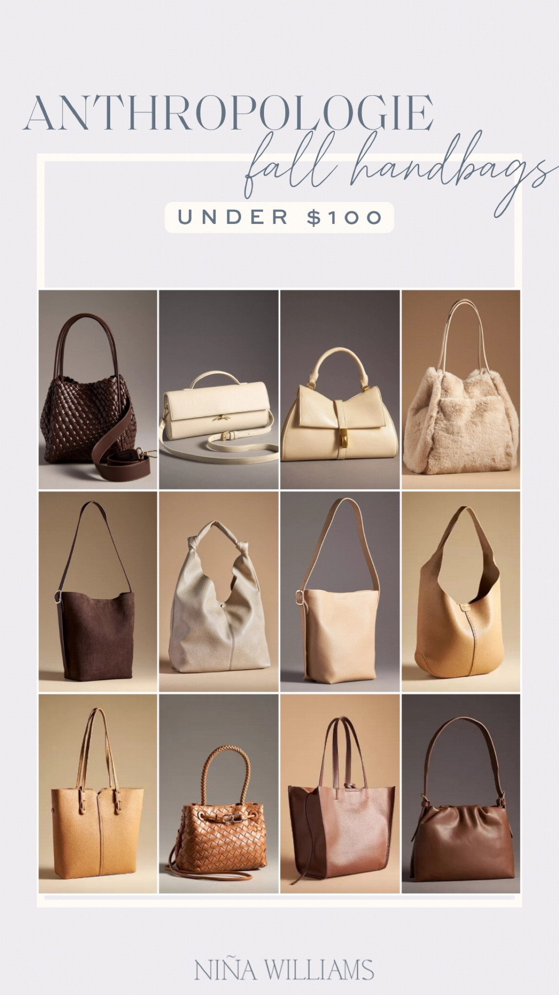 Anthropologie handbags under $100! Neutral handbags - holiday gift for her 

#LTKFindsUnder100 #LTKGiftGuide #LTKItBag