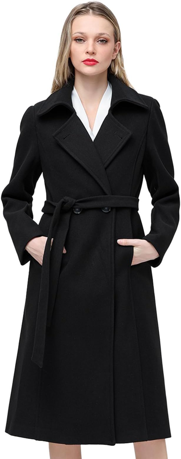 Aprsfn Women's Elegant Solid Color Mid-Length Thicken Warm Wool Blend Coat | Amazon (US)