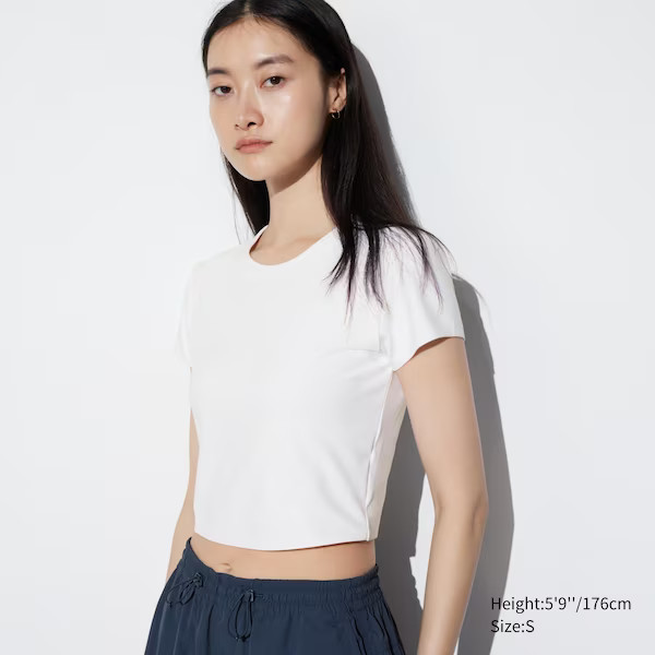 Ultra Stretch AIRism Cropped Short-Sleeve T-Shirt | UNIQLO (US)