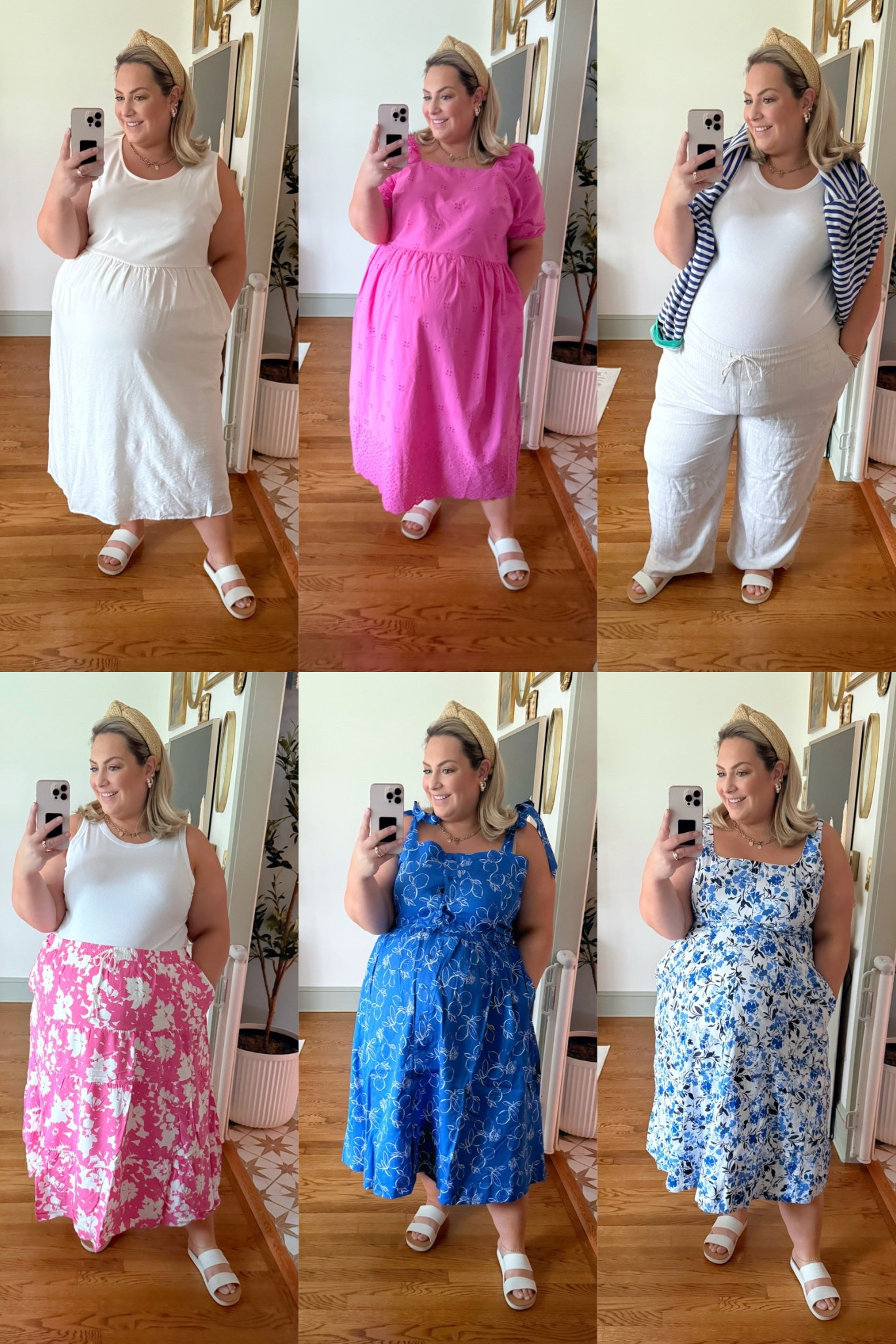#walmartpartner SO excited to share some new arrivals from @walmart🎉 
White Dress: 2X
Pink Dress: 2X could do the 1X
Tank & Linen pants: 2X & 3X
Tank & Pink skirt: 2X & 3X
Blue Dress: 2X
Blue & White Floral Dress: XXXL
#walmartfashion 