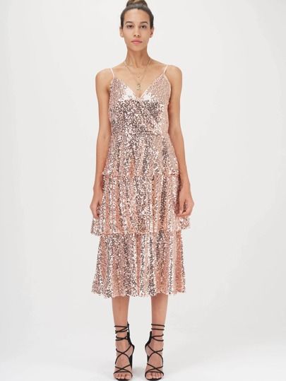 SHEIN Wrap Front Layered Sequin Prom Dress | SHEIN