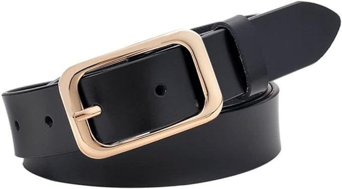 VONSELY Leather Belts for Women, Genuine Leather Womens Belts with Gold Buckle, Black Belt | Amazon (US)