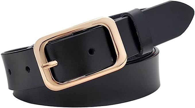 Leather Belts for Women, Genuine Leather Womens Belts with Gold Buckle, Black Belt | Amazon (US)